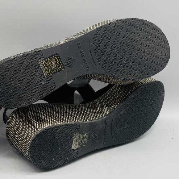 Donald J Pliner Sandals Womens 7 Black Leather Almee Slingback Wedge Platform - Picture 9 of 10